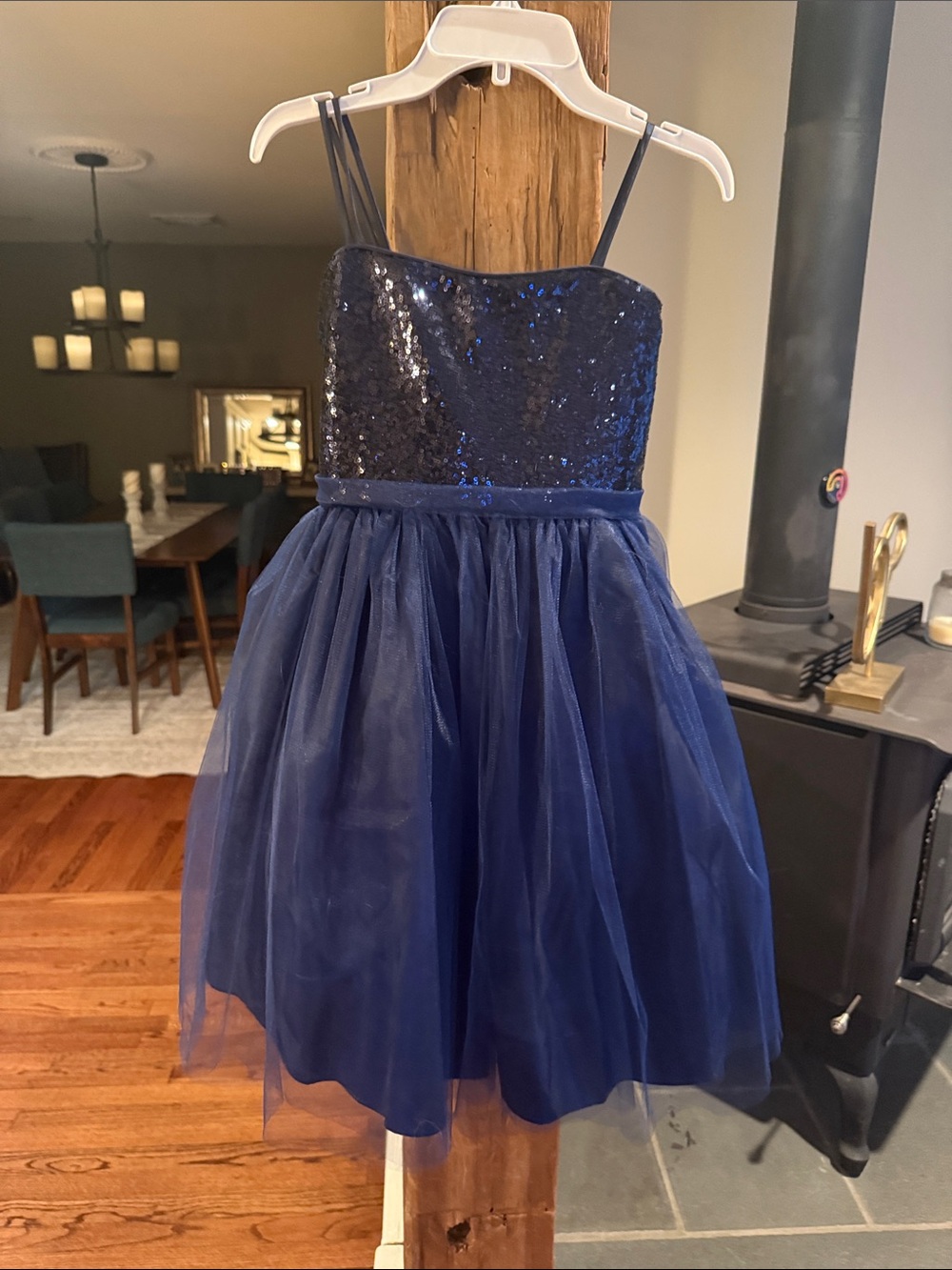 Girls Navy Blue Sequined Tulle Party Dress